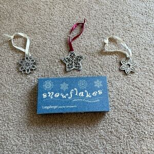 Longaberger Pewter Snowflake Ornaments set of 3